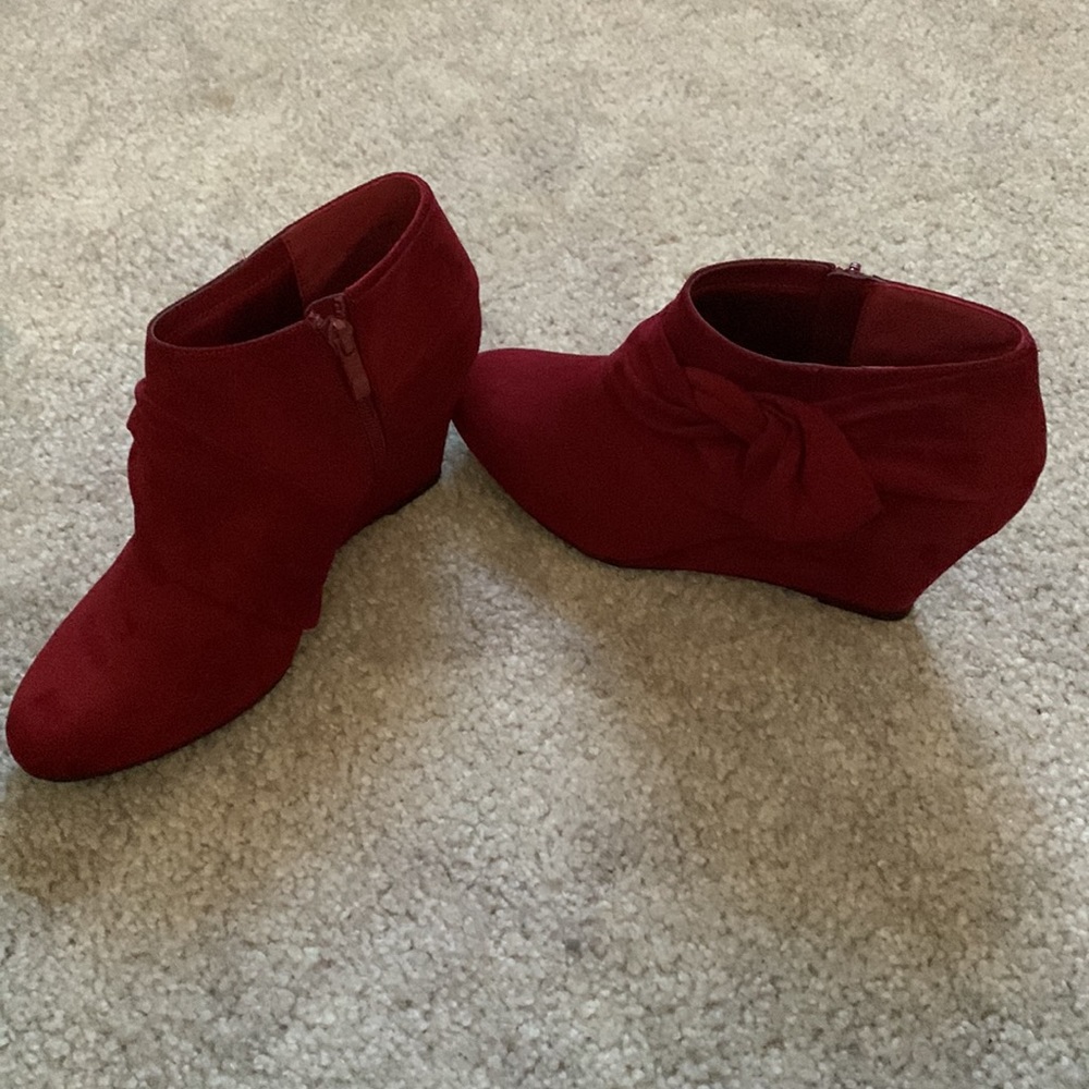 Red Wedge Booties - Picture 3 of 5